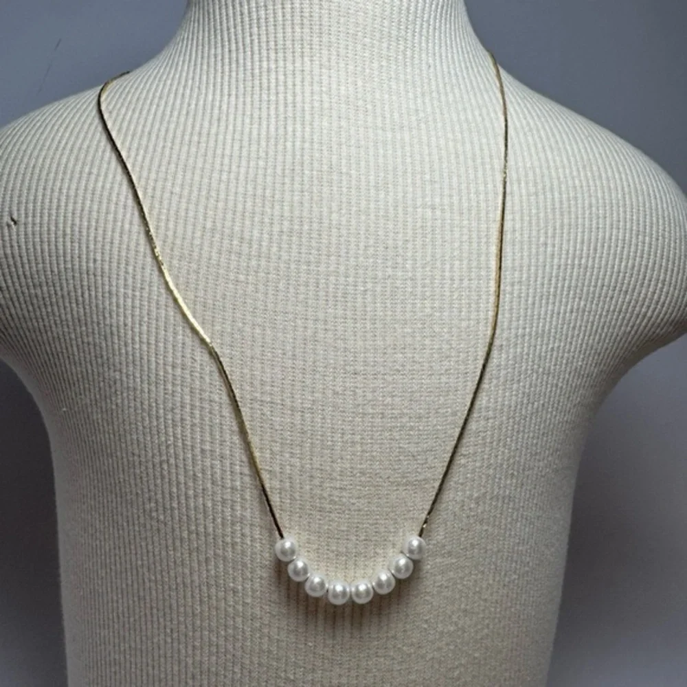 Antique Faux Pearl & Gold Necklace Vintage Minimalist Jewelry